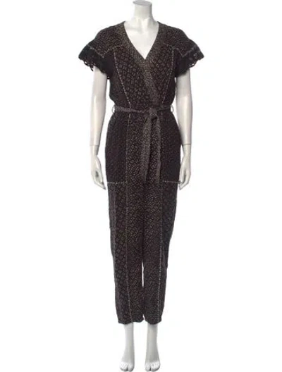 Pre-owned Ulla Johnson Printed V-neck Jumpsuit In Black