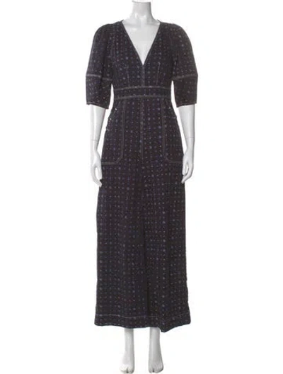 Pre-owned Ulla Johnson Printed V-neck Jumpsuit In Black