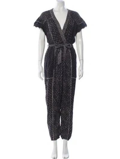 Pre-owned Ulla Johnson Printed V-neck Jumpsuit In Black