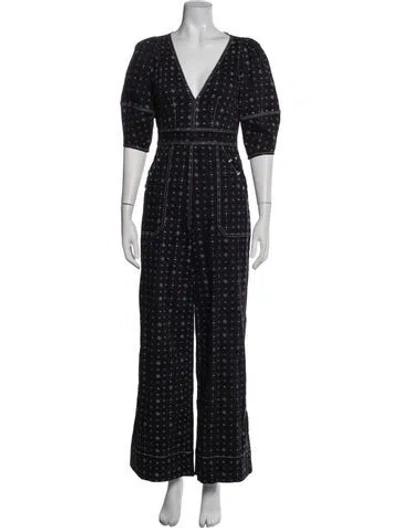 Pre-owned Ulla Johnson Printed V-neck Jumpsuit In Black