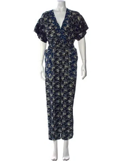 Pre-owned Ulla Johnson Printed V-neck Jumpsuit In Blue