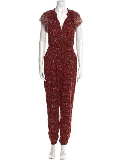 Pre-owned Ulla Johnson Printed V-neck Jumpsuit In Brown