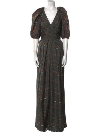 Pre-owned Ulla Johnson Printed V-neck Jumpsuit In Green