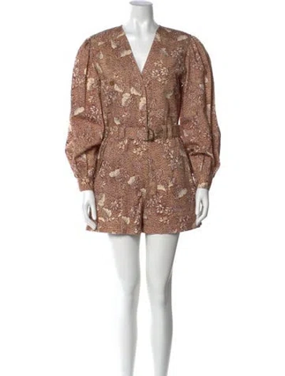 Pre-owned Ulla Johnson Printed V-neck Romper In Brown