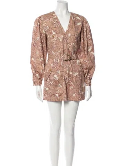 Pre-owned Ulla Johnson Printed V-neck Romper In Neutral