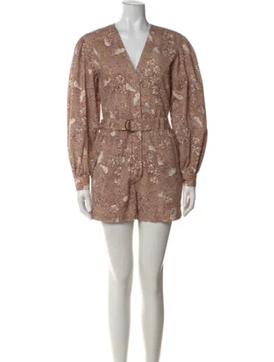 Pre-owned Ulla Johnson Printed V-neck Romper In Neutral