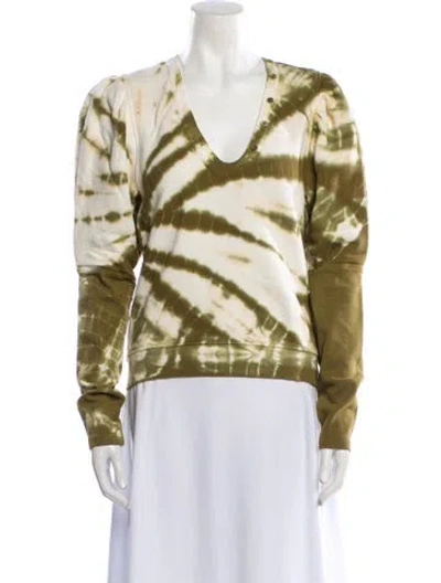 Pre-owned Ulla Johnson Printed V-neck Sweater In Green