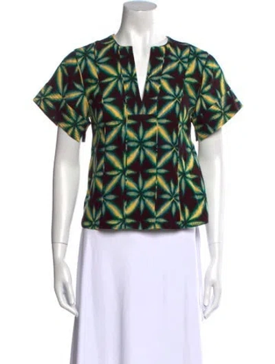 Pre-owned Ulla Johnson Printed V-neck Top In Green