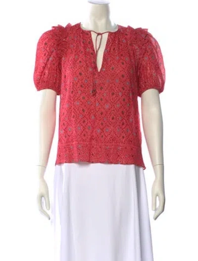 Pre-owned Ulla Johnson Printed V-neck Top In Multi