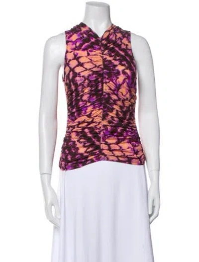 Pre-owned Ulla Johnson Printed V-neck Top In Purple