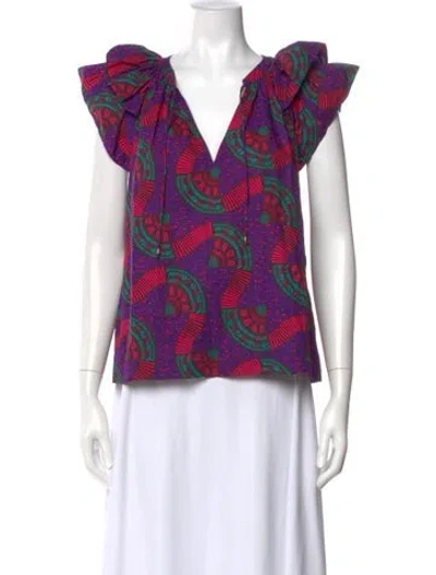 Pre-owned Ulla Johnson Printed V-neck Top In Purple