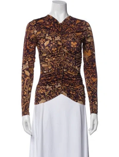 Pre-owned Ulla Johnson Printed V-neck Top In Purple