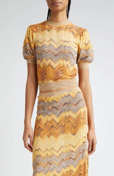 Ulla Johnson Priscilla Chevron Puff Sleeve Knit Crop Top In Sunrise