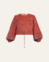 Ulla Johnson Prisha Floral Long-sleeve Blouse In Poppy