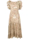 Ulla Johnson Puff-sleeve Printed Midi Dress In Neutrals