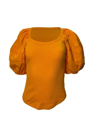Pre-owned Ulla Johnson Puff-sleeve Scoop-neck Top In Orange