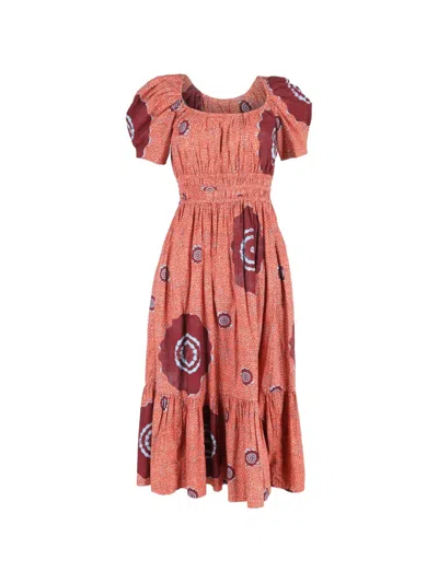 Pre-owned Ulla Johnson Puffed-sleeve Printed Midi Dress In Red