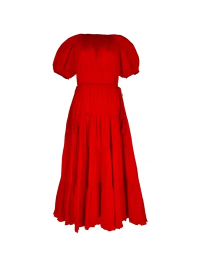 Pre-owned Ulla Johnson Puffed-sleeve Tiered Dress In Red
