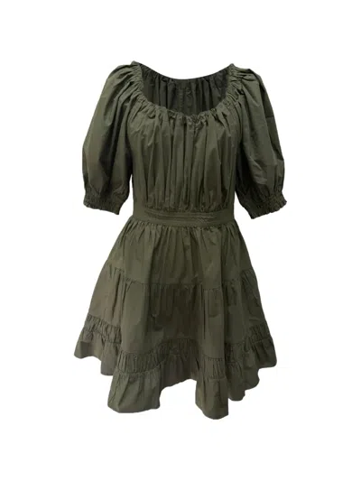 Pre-owned Ulla Johnson Puffed-sleeve Tiered Dress In Green