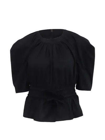 Pre-owned Ulla Johnson Puffed-sleeve Tie-waist Blouse In Black