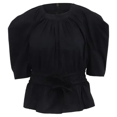 Pre-owned Ulla Johnson Puffed-sleeve Tie-waist Blouse In Black Cotton