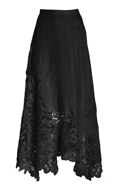 Ulla Johnson Rae Embroidered Linen Maxi Skirt In Black