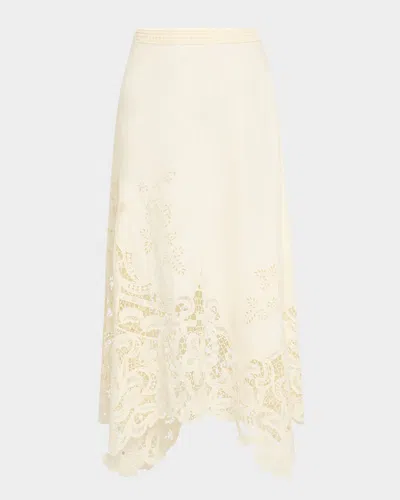 Ulla Johnson Rae Lace Linen Midi Skirt In White