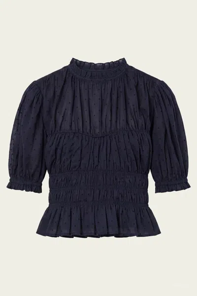 Ulla Johnson Rae Short-sleeve Cotton Top In Nightfall In Blue