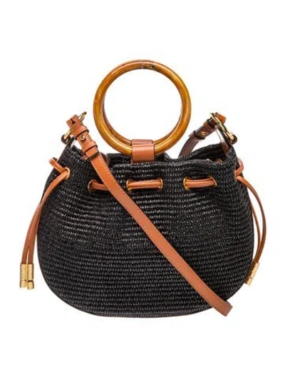 Pre-owned Ulla Johnson Raffia Bucket Bag In Black