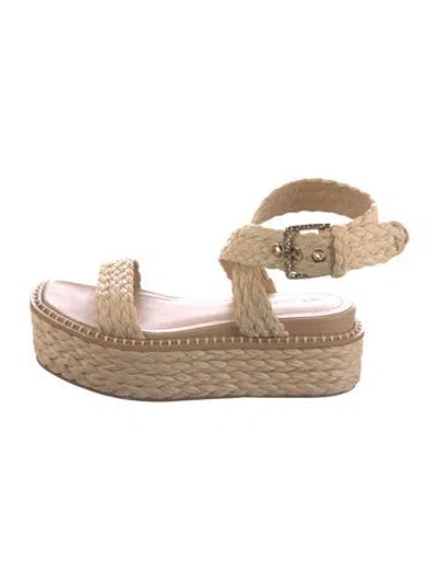 Pre-owned Ulla Johnson Raffia Colorblock Pattern Espadrilles In Neutral