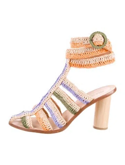 Pre-owned Ulla Johnson Raffia Patterned Gladiator Sandals In Neutral