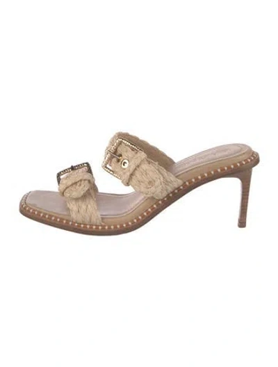 Pre-owned Ulla Johnson Raffia Slides In Neutral