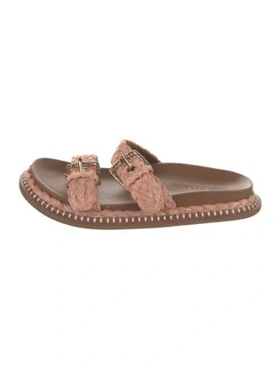 Pre-owned Ulla Johnson Raffia Slides In Pink