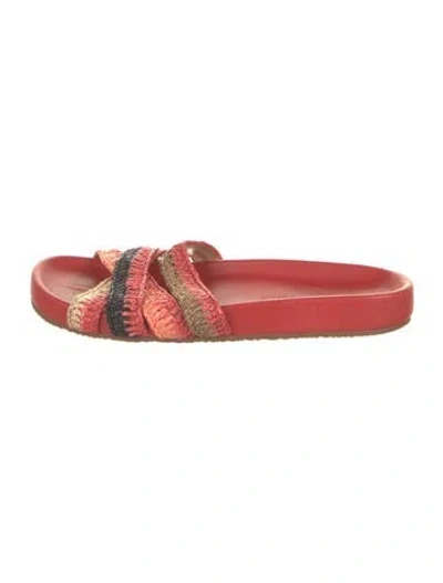 Pre-owned Ulla Johnson Raffia Slides In Red