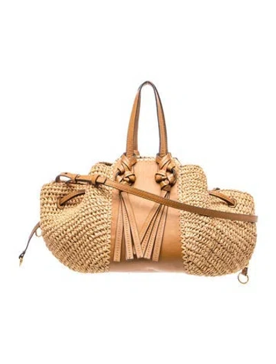 Pre-owned Ulla Johnson Raffia Weekender Bag In Neutral