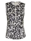 Ulla Johnson Floral Satin Top With Diagonal Stitching In Schwarz
