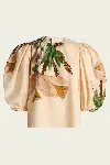 Ulla Johnson Las Olas Puffed-sleeve Botanical-print Top In Neutral