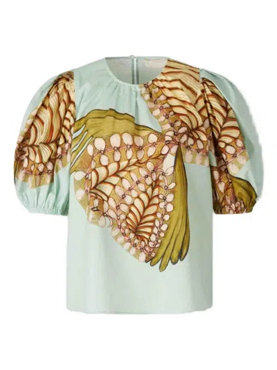 Ulla Johnson Ravena Puff Sleeve Top In Water Blossoms In Green