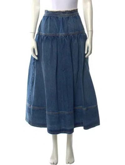 Pre-owned Ulla Johnson Raw-edge Trim Midi Length Skirt In Blue