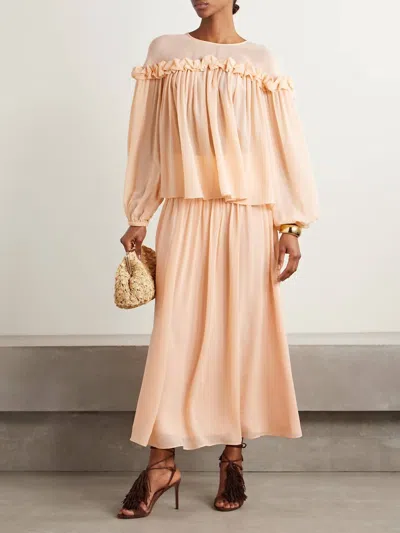 Ulla Johnson Reina Gathered Silk Crepe De Chine Midi Skirt In Orange