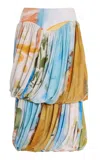 Ulla Johnson Reis Draped Bubble Midi Skirt In Multi