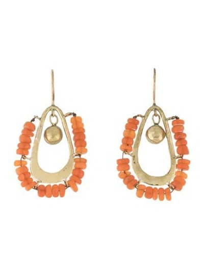 Pre-owned Ulla Johnson Resin Beaded Drop Earring In Orange