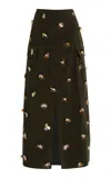 Ulla Johnson Rhodes Embellished Cotton-blend Midi Skirt In Dark Green