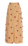 Ulla Johnson Rhodes Embellished Cotton-blend Midi Skirt In Khaki