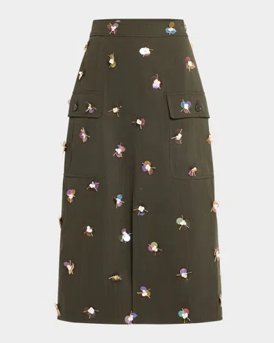 Ulla Johnson Rhodes Sequined Midi Skirt In Cypress