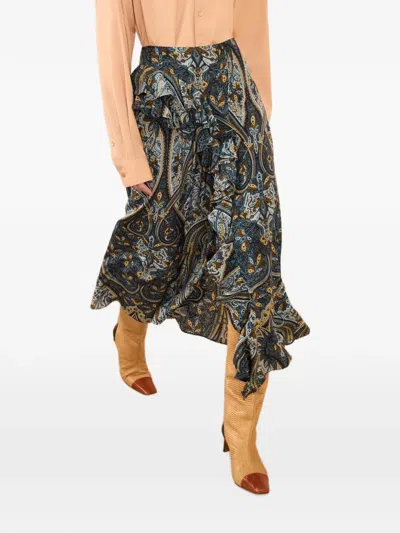 Ulla Johnson Riele Paisley-print Ruffled Midi Skirt In Blue