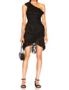 Ulla Johnson Rimona One Shoulder Ruffle Silk Dress In Noir In Black