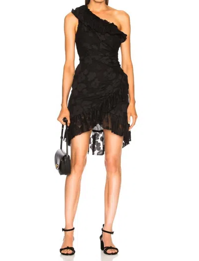 Ulla Johnson Rimona One Shoulder Ruffle Silk Dress In Noir In Black