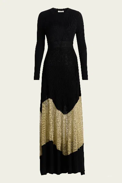 Ulla Johnson Roanne Long Dress In Gold Noir In Black