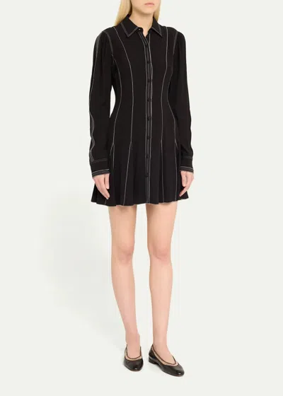 Ulla Johnson Roanne Topstitched Button-front Mini Dress In Noir